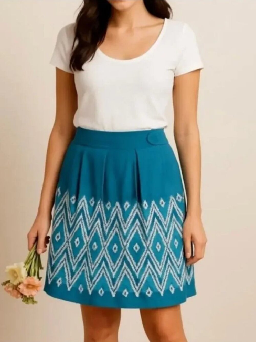 Anthropologie Floreat Blue Embroidered Skirt Size 4
